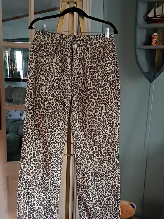 Denim - Leopard Print Wide Leg Pants - Brown/Cream